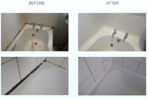 before and after images of bath re-seal Mapperley